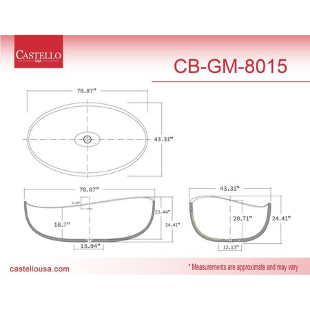 Castello Usa 71" L, 43.5" W, Gray, Solid Surface CB-GM-8015-G